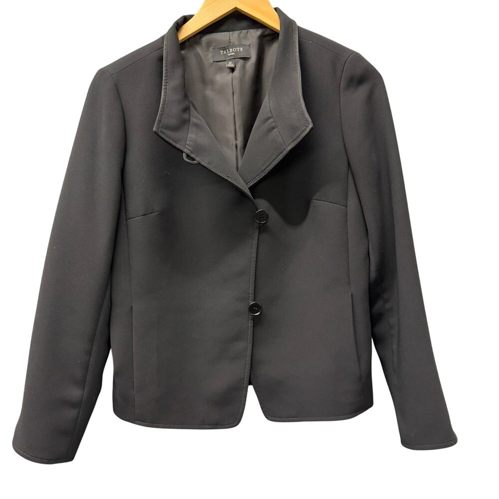 Talbots Blazer Womens Petite 6 6P Black Jacket Lined Button Up + Pockets Classic